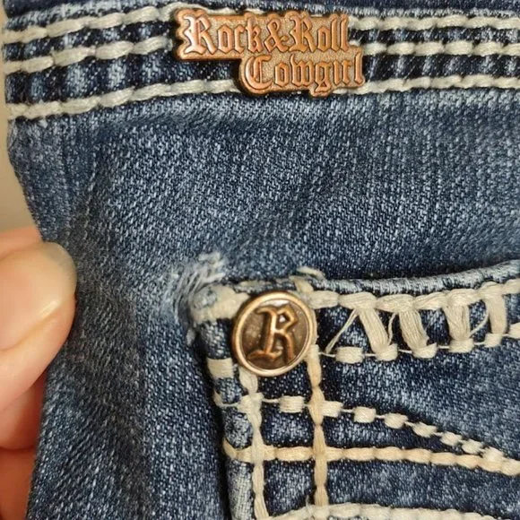 Rock & Roll Cowgirl Jeans Low Rise Med Wash Embroidery Detail - Picture 13 of 13